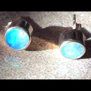 14k Opal bezel set earrings-signed